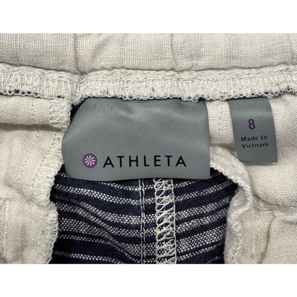 Athleta Woman’s Size 8 Sandbar Navy White Linen Drawstring Shorts Beach Coastal - Picture 5 of 6